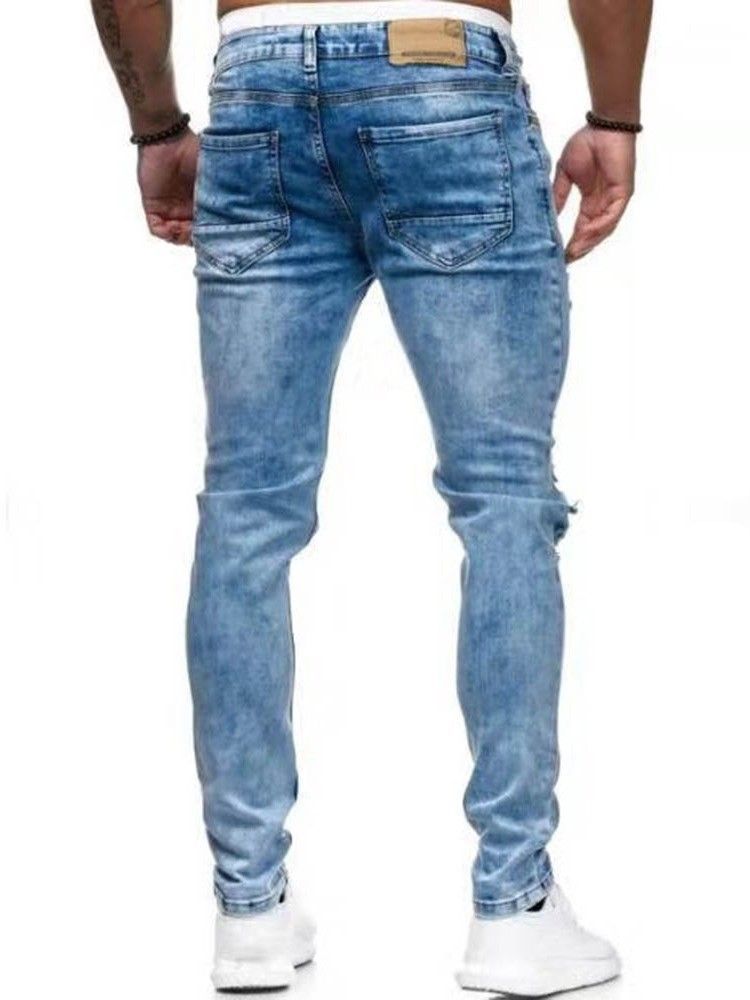 Pencil Pants Hole European Zipper Men's Jeans