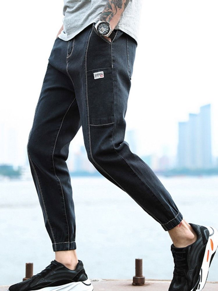 Pencil Pants Mid Waist Zipper Men's Jeans