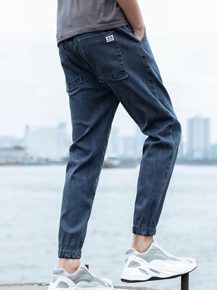 Pencil Pants Mid Waist Zipper Men's Jeans