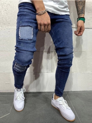 Pencil Pants Patchwork Zipper Men's Jeans