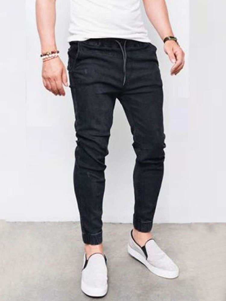 Pencil Pants Plain Pocket Men's Casual Jeans