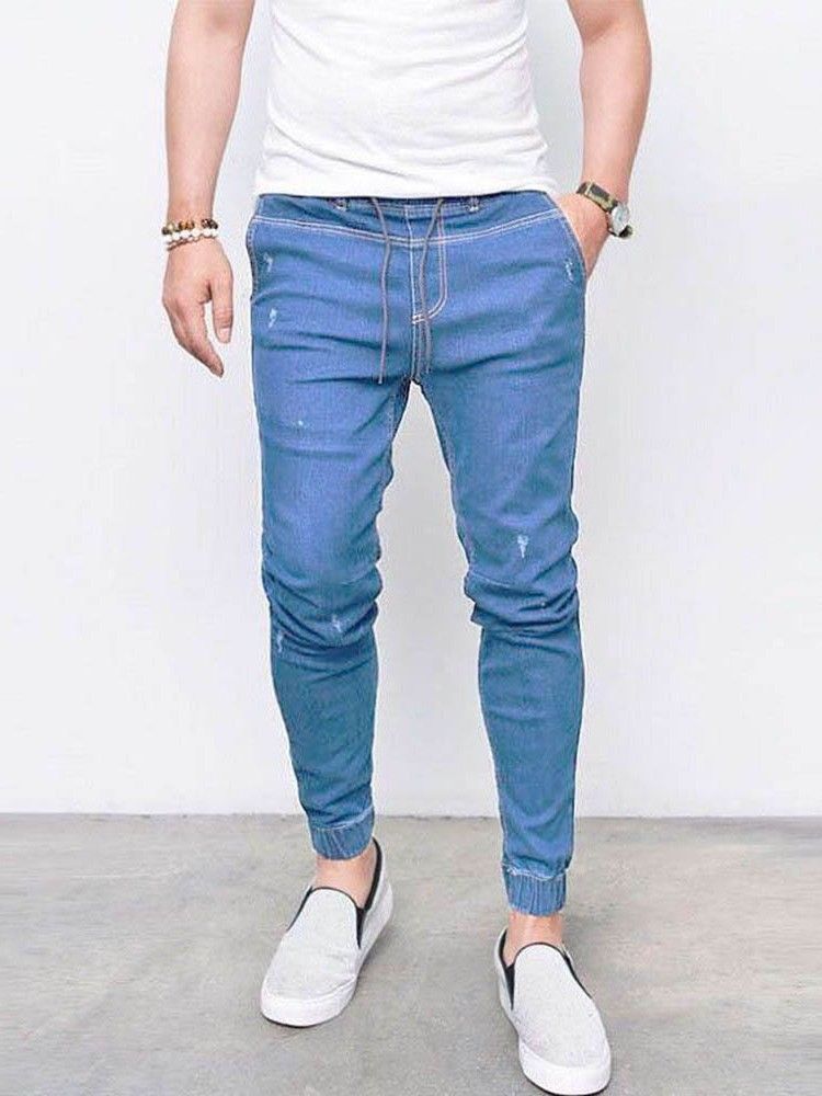 Pencil Pants Plain Pocket Men's Casual Jeans