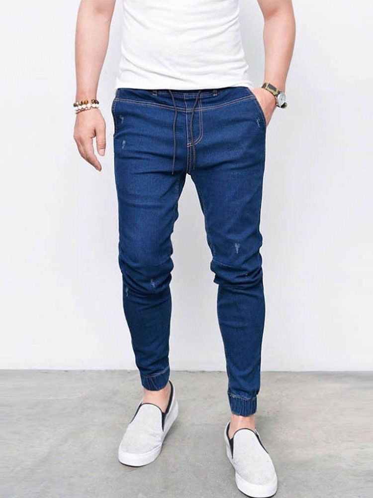 Pencil Pants Plain Pocket Men's Casual Jeans