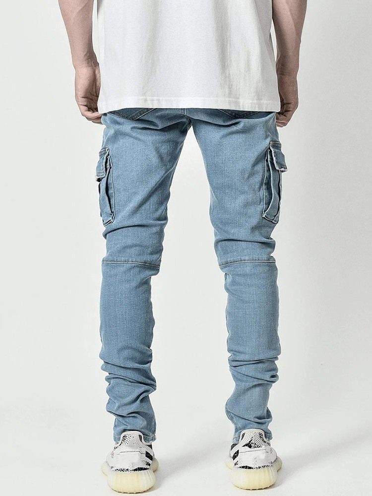 Pencil Pants Plain Pocket Mid Waist Casual Men's Jeans