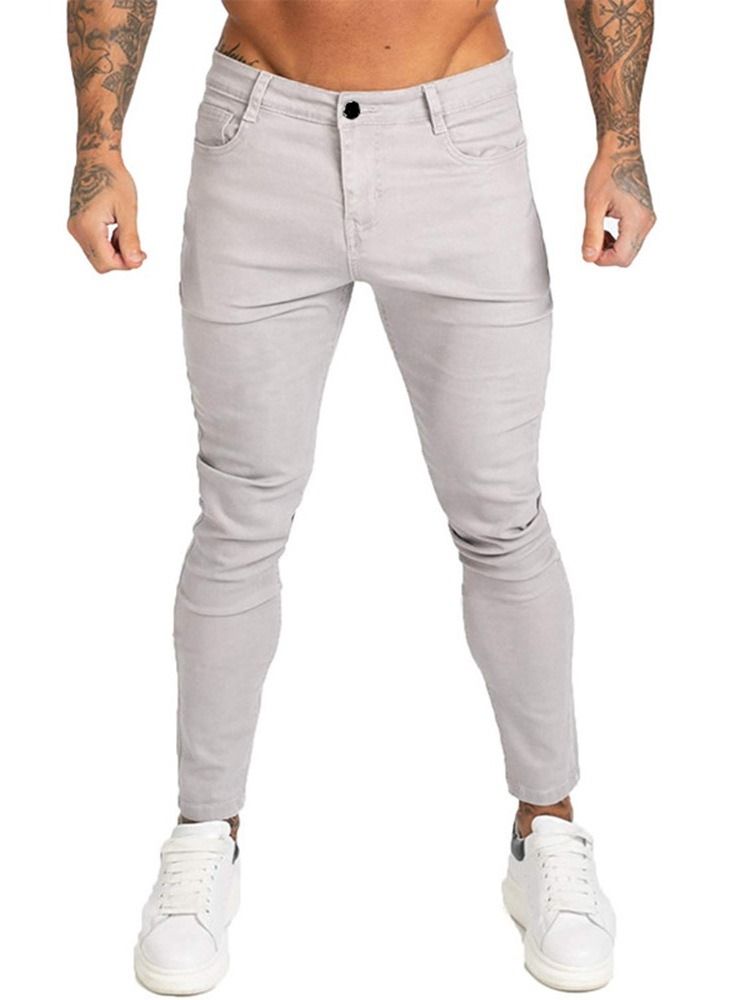 Pencil Pants Plain Pocket Sports Zipper Men's Jeans