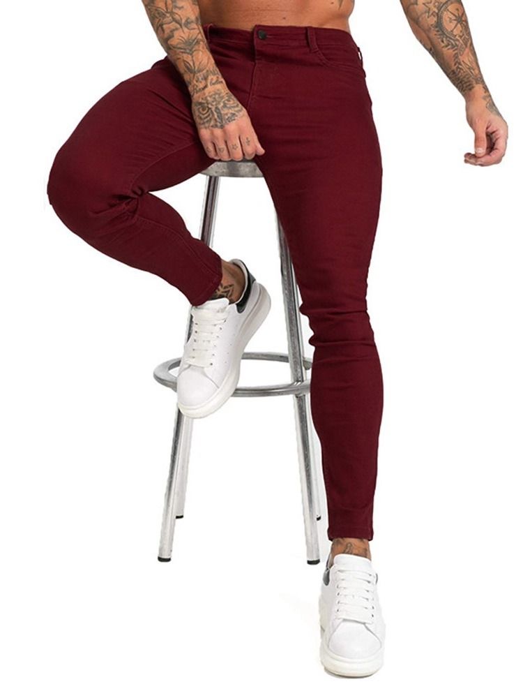 Pencil Pants Plain Pocket Sports Zipper Men's Jeans