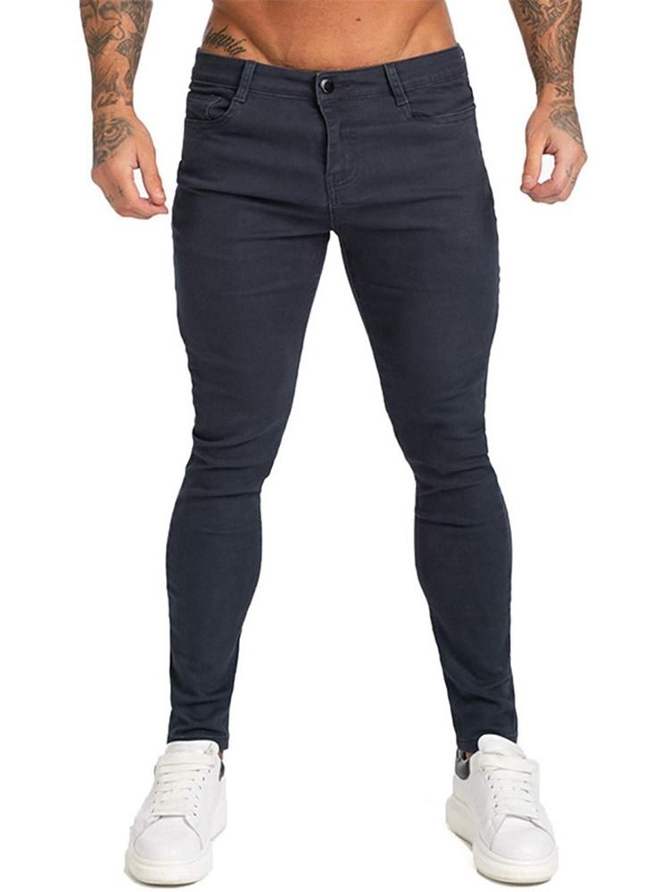 Pencil Pants Plain Pocket Sports Zipper Men's Jeans