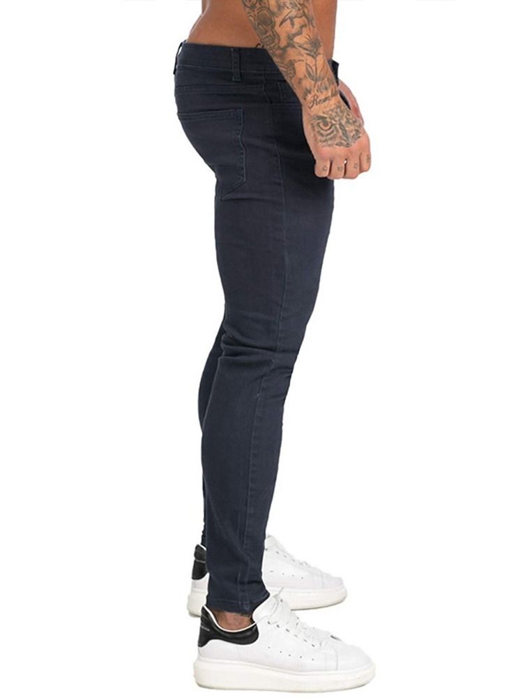 Pencil Pants Plain Pocket Sports Zipper Men's Jeans