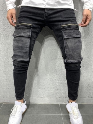 Pencil Pants Pocket Casual Mid Waist Men's Jeans