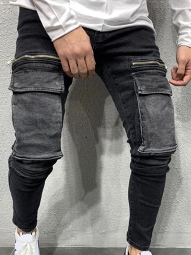 Pencil Pants Pocket Casual Mid Waist Men's Jeans