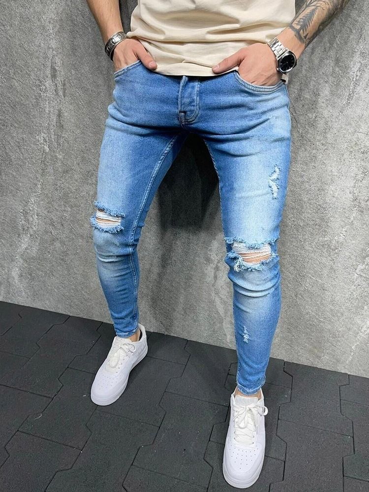 Pencil Pants Pocket Casual Zipper Men's Jeans