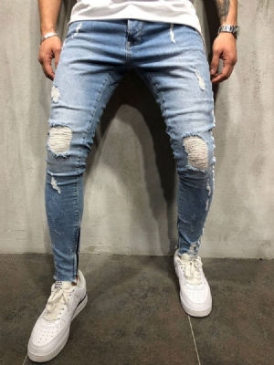 Pencil Pants Stripe Hole Mid Waist European Men's Jeans