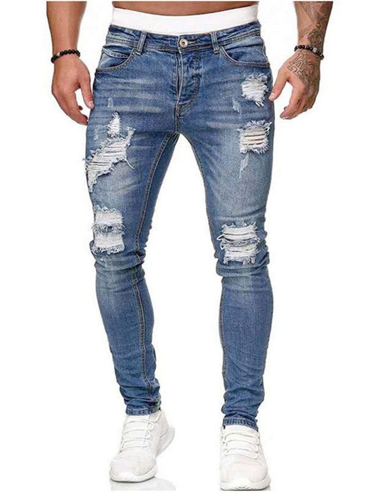 Pencil Pants Worn European Zipper Men's Jeans