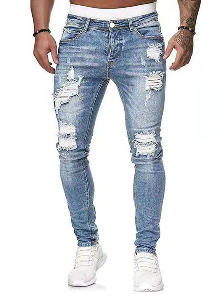 Pencil Pants Worn European Zipper Men's Jeans