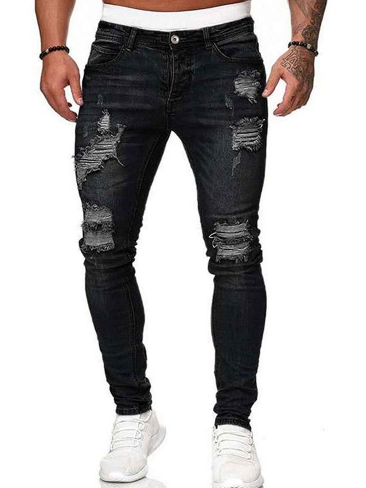 Pencil Pants Worn European Zipper Men's Jeans