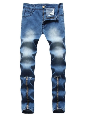 Pencil Pants Worn Mid Waist Zipper Men's Jeans