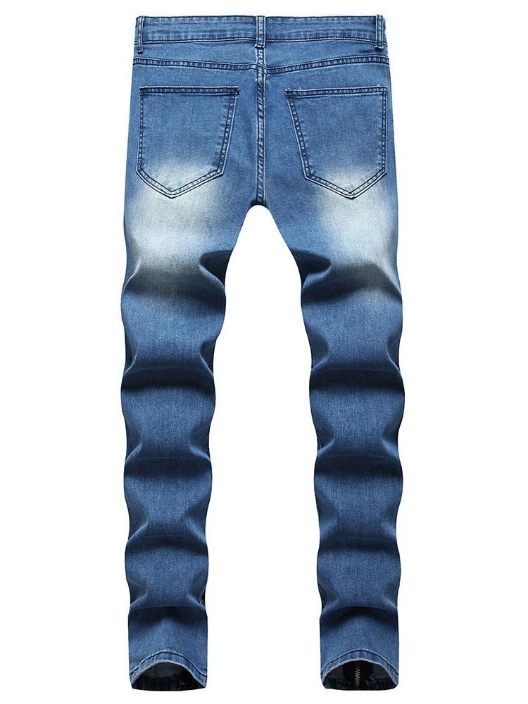 Pencil Pants Worn Mid Waist Zipper Men's Jeans