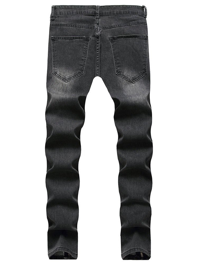 Pencil Pants Worn Mid Waist Zipper Men's Jeans