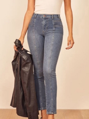 Pennbyxor För Kvinnor Plain High Waist Slim Jeans