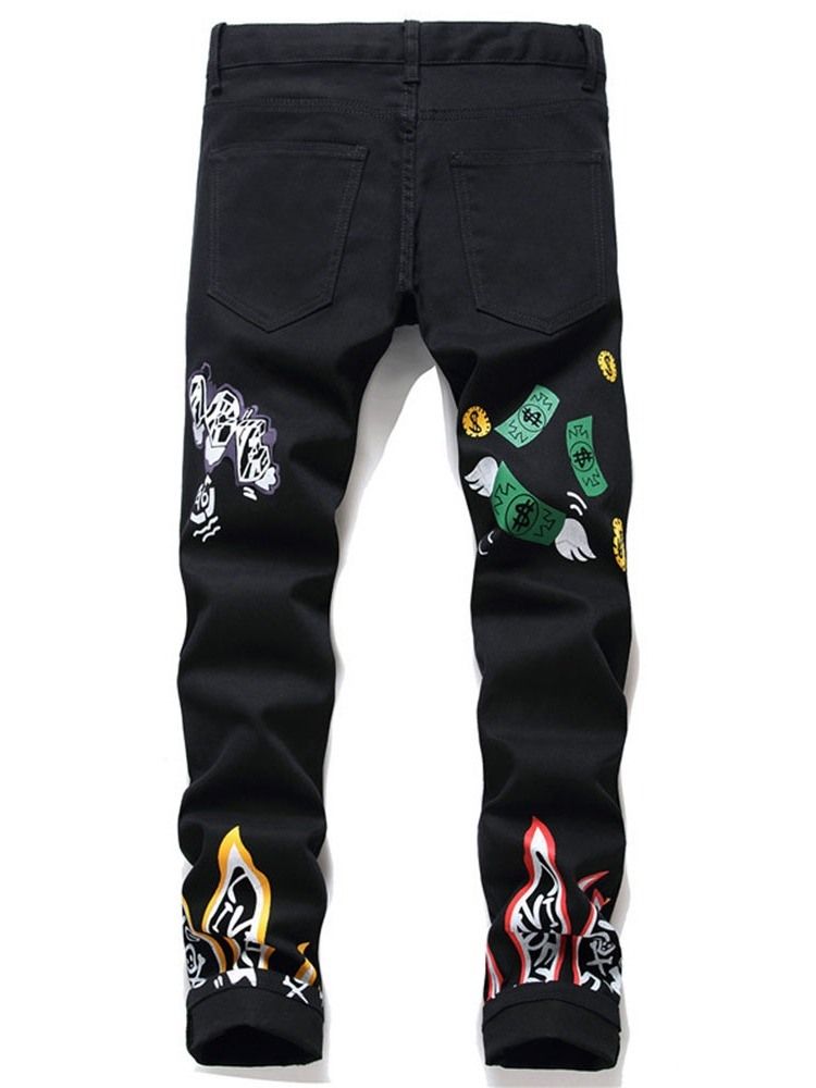 Pennbyxor För Män Print Cartoon Mid Waist Zipper Jeans