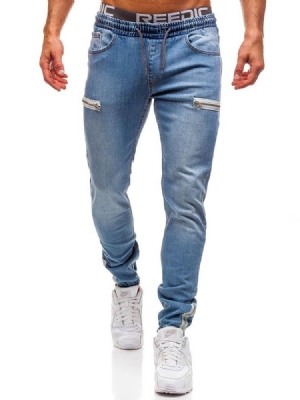 Pennbyxor Vanligt Dragkedja Låg Midja Casual Herr Jeans