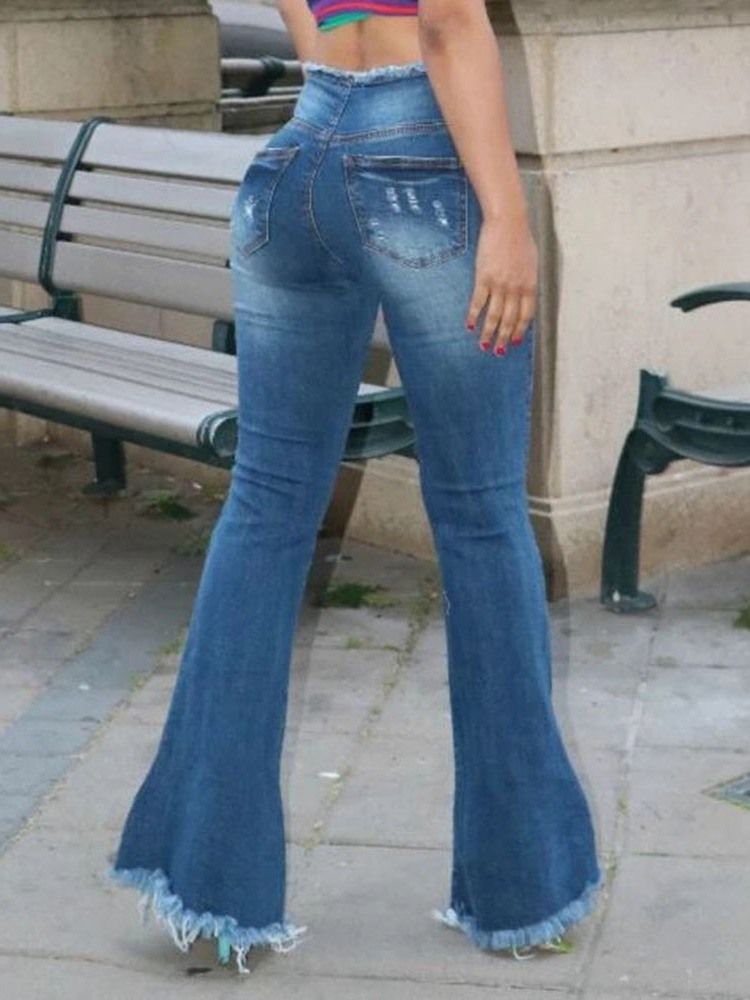 Plain Bellbottoms Hole Slim Jeans Med Hög Midja För Kvinnor