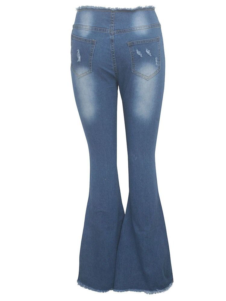 Plain Bellbottoms Hole Slim Jeans Med Hög Midja För Kvinnor