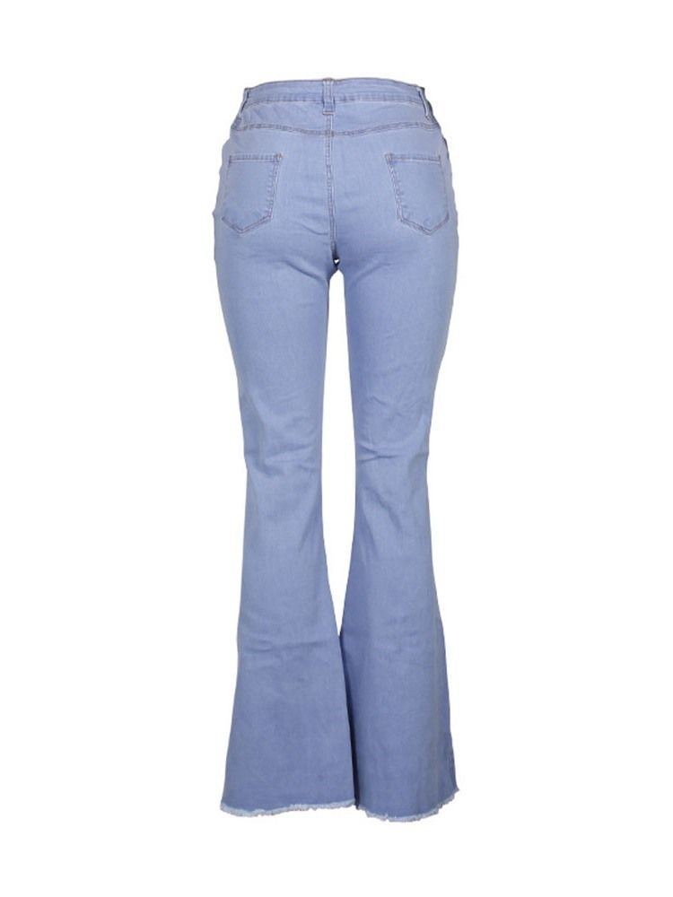 Plain Destoryed Dragkedja För Kvinnor Slim Flare Jeans