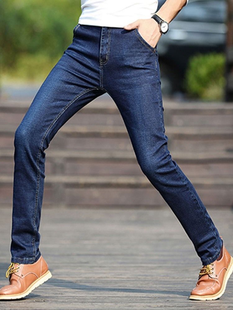 Plain European Mid Waist Men's Jeans