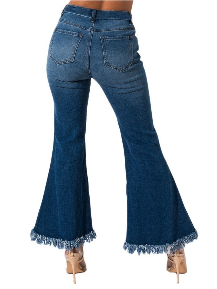 Plain Hole För Kvinnor Bellbottoms Slim Mid Waist Jeans