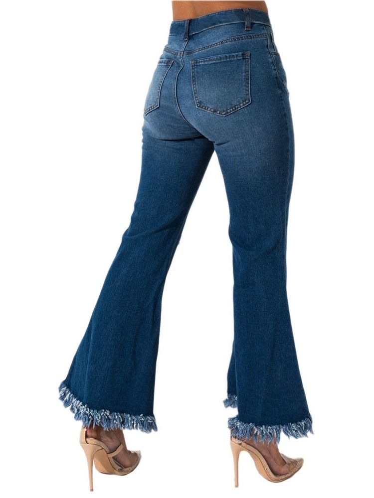 Plain Hole För Kvinnor Bellbottoms Slim Mid Waist Jeans