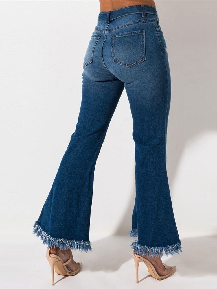 Plain Hole För Kvinnor Bellbottoms Slim Mid Waist Jeans