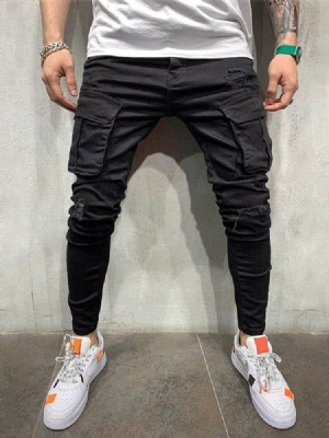 Plain Hole Pencil Pants European Men's Jeans