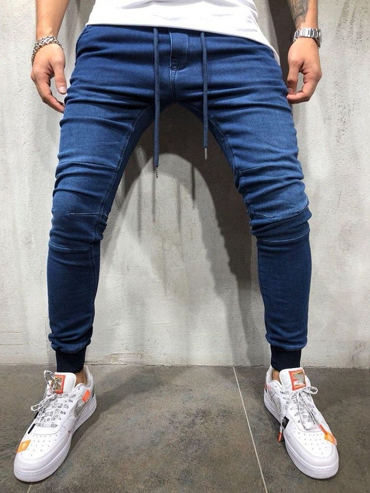 Plain Lace-up Jeans Med Låg Midja