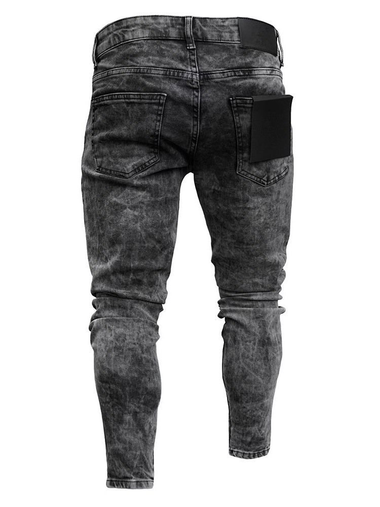 Plain Mid Waist Men's Zipper Jeans