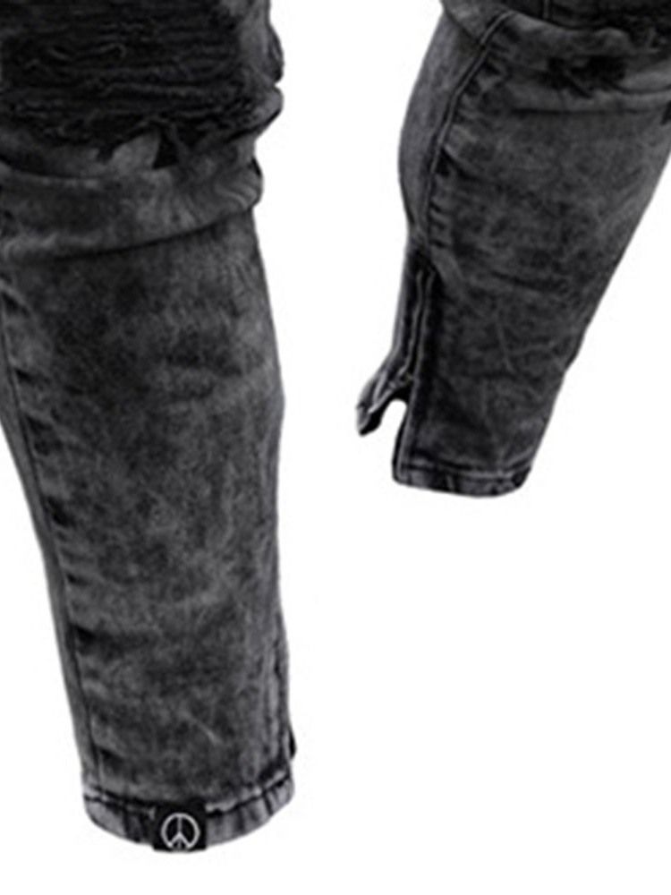 Plain Mid Waist Men's Zipper Jeans