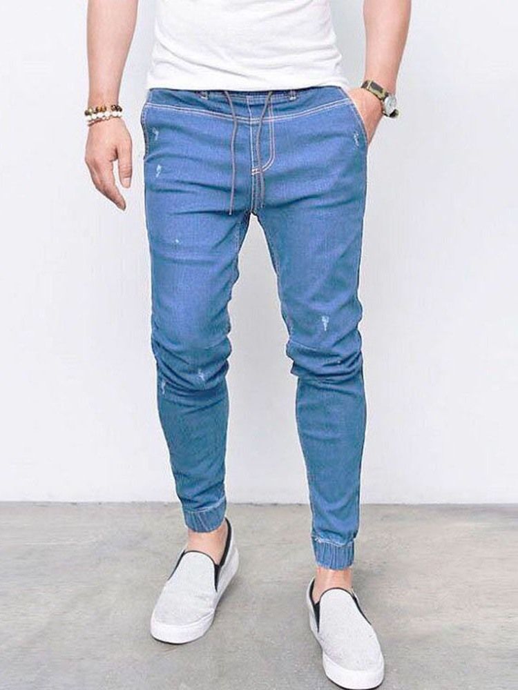 Plain Midja Midja Snörning Jeans