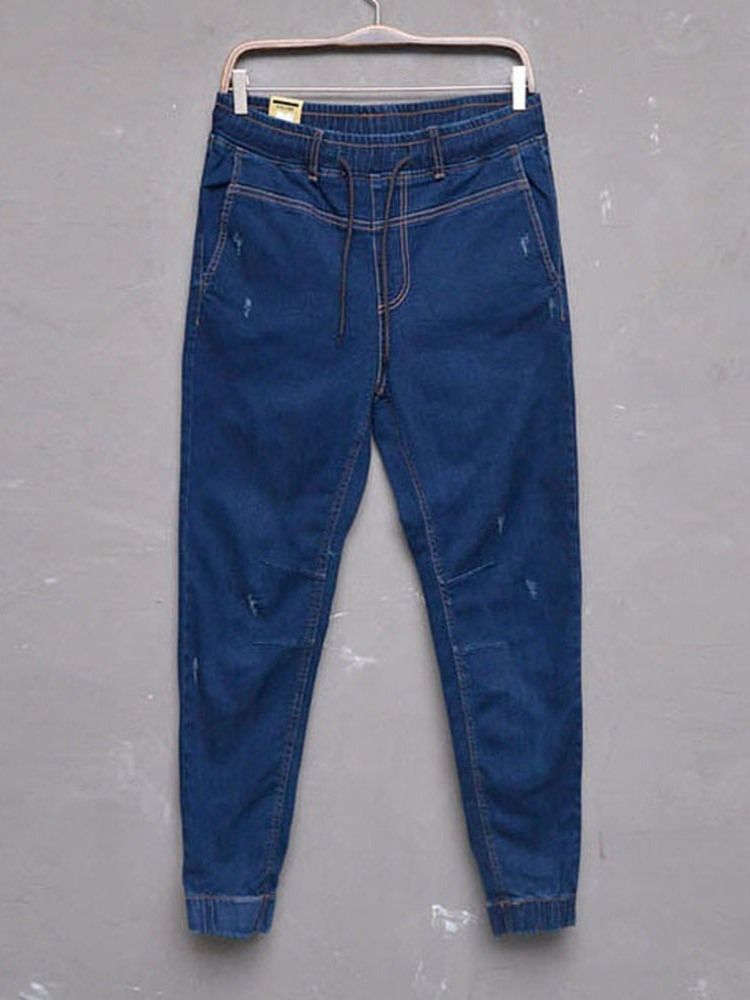 Plain Midja Midja Snörning Jeans