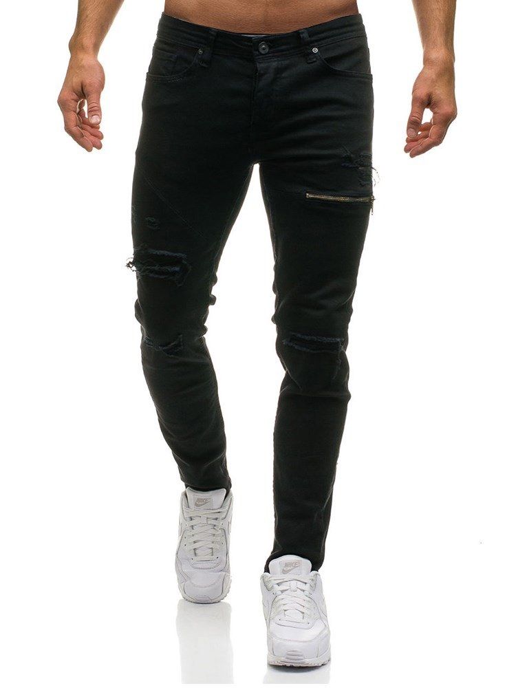 Plain Oelastiskt Slitna Casual Casual Ripped Jeans