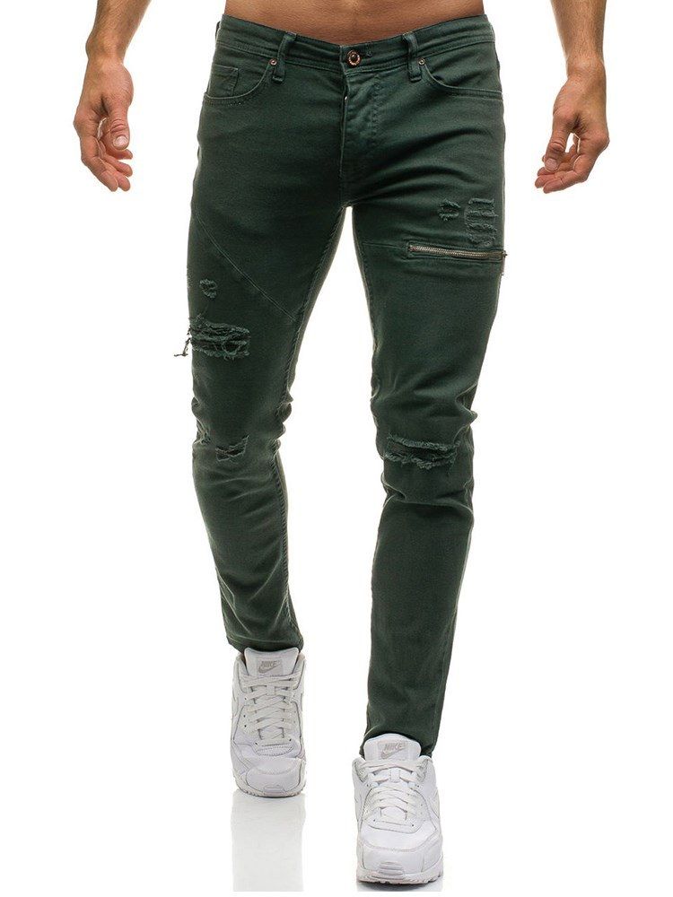 Plain Oelastiskt Slitna Casual Casual Ripped Jeans