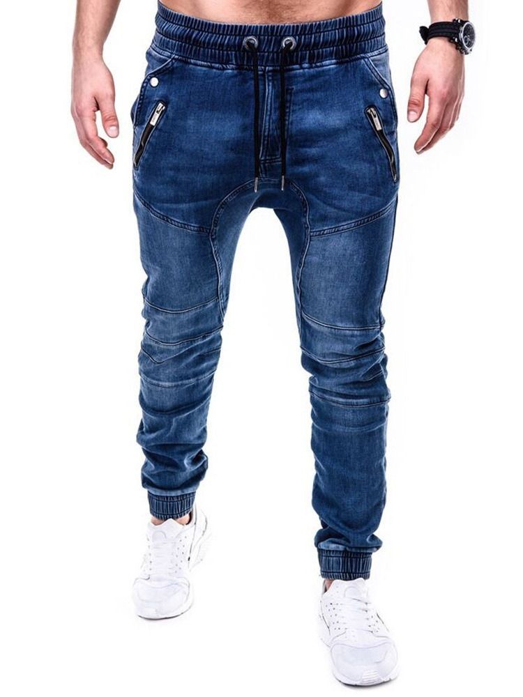 Plain Pencil Pants Blixtlås Casual Mid Waist Men's Jeans