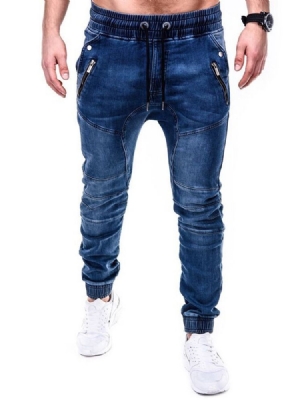 Plain Pencil Pants Blixtlås Casual Mid Waist Men's Jeans