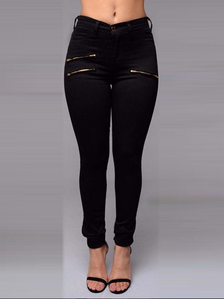 Plain Pencil Pants För Kvinnor Dragkedja Skinny Jeans