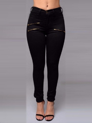 Plain Pencil Pants För Kvinnor Dragkedja Skinny Jeans