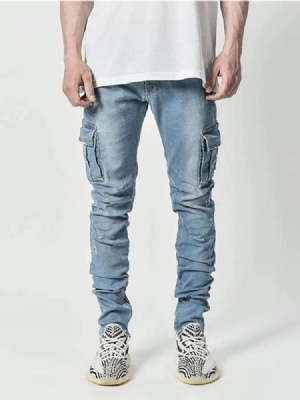 Plain Pencil Pants Pocket Casual Mid Waist Men's Jeans