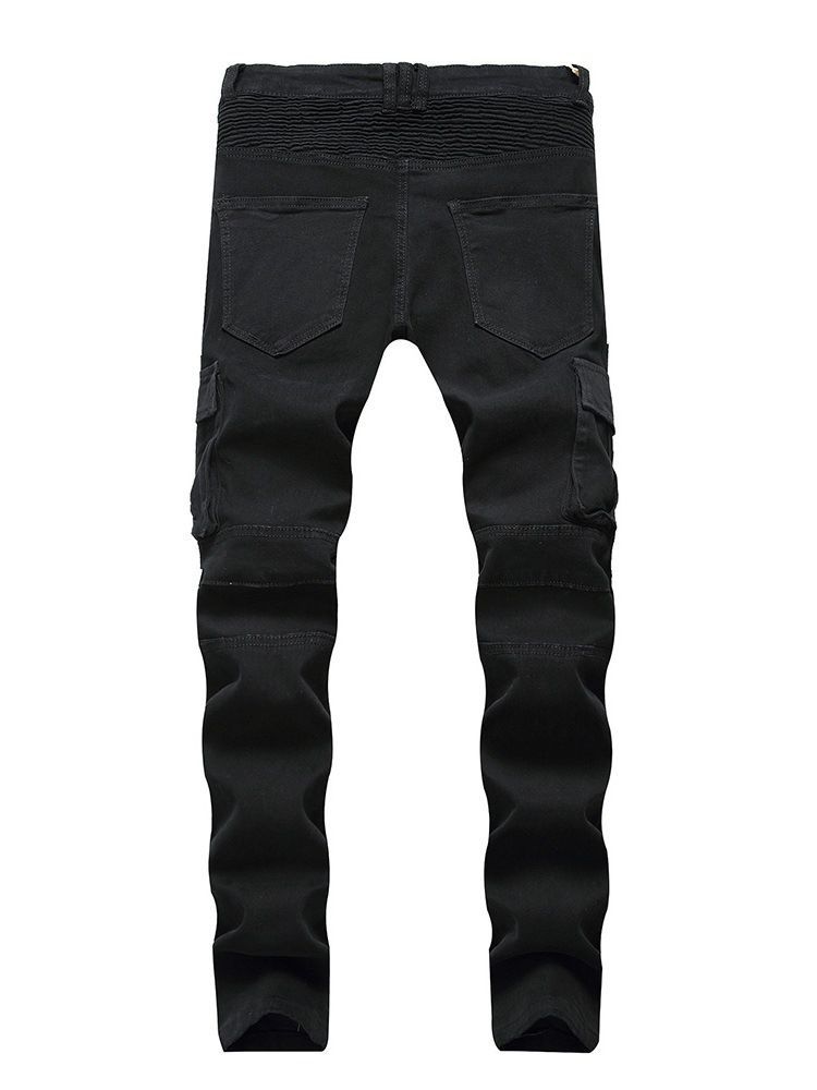 Plain Plisserad Dragkedja Midja Midja Jeans