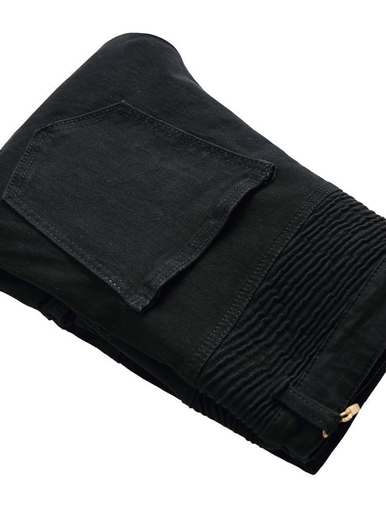 Plain Plisserad Dragkedja Midja Midja Jeans