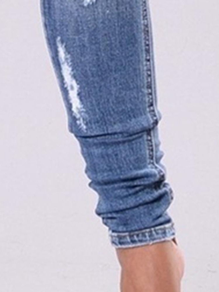 Plain Ripped Washable Slim Jeans För Kvinnor