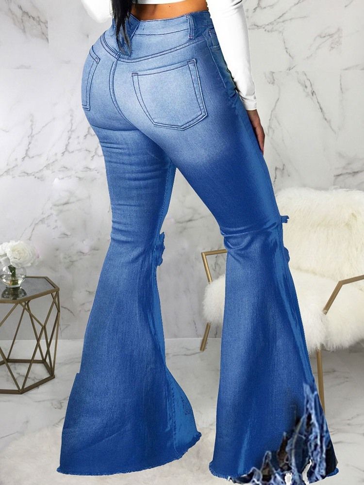 Plain Tassel Bellbottoms Slim Slim Zipper Jeans För Kvinnor