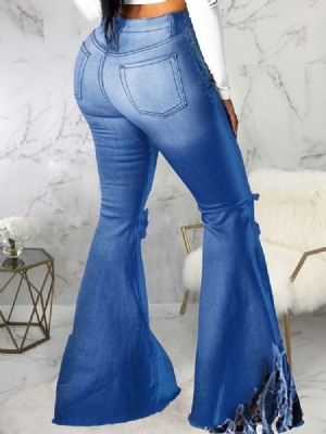 Plain Tassel Bellbottoms Slim Slim Zipper Jeans För Kvinnor